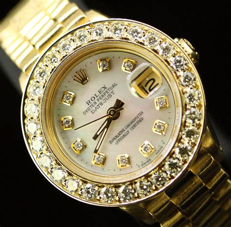 ladies gold rolex diamond bezel|ladies rolex oyster perpetual diamond.